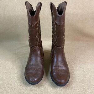 Cat & Jack Kids Brown Faux Leather Cowboy Boots Side Zip Western Style Sz 3 EUC